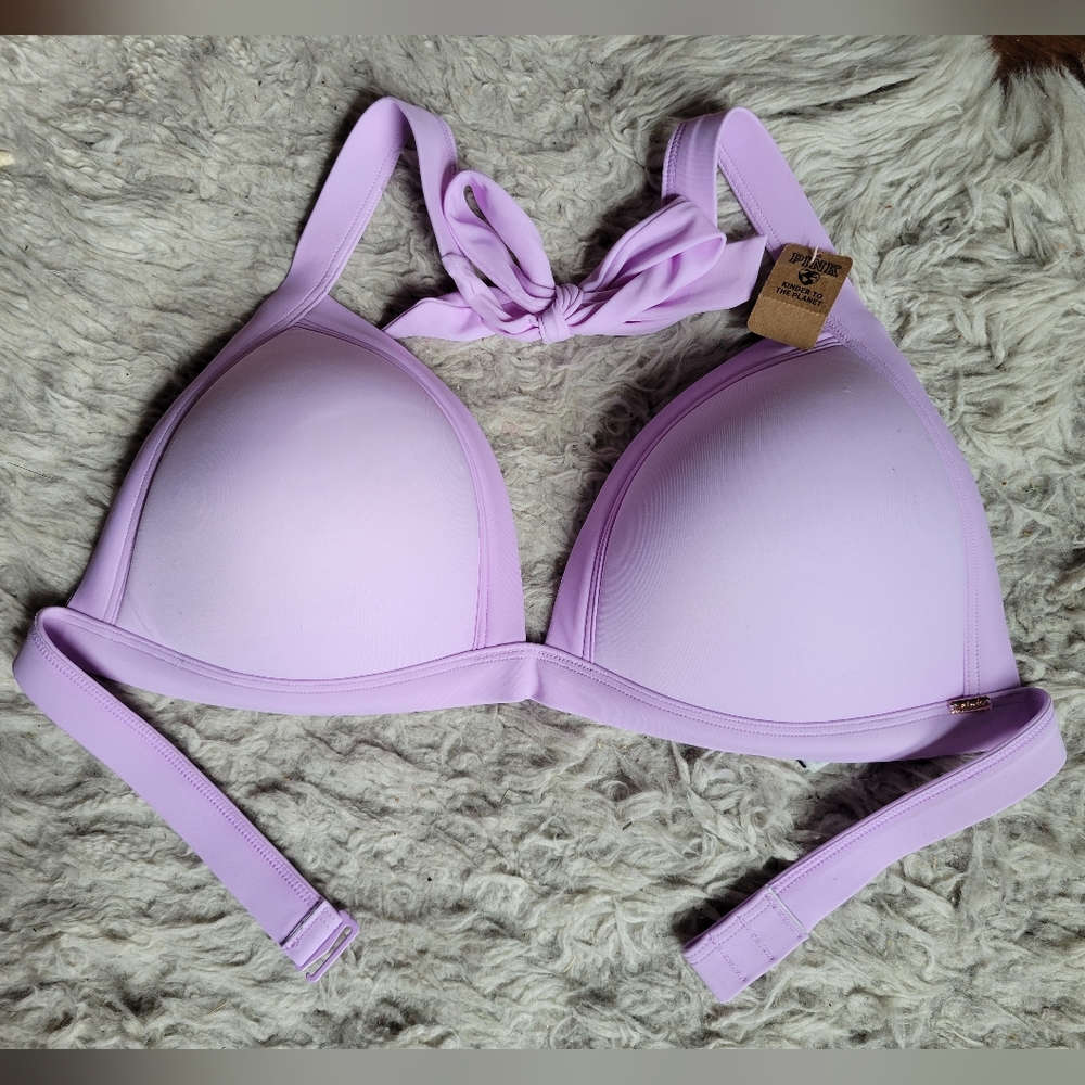 NWT Pink by Victoria's Secret Purple Wireless Swim Halter Top L / DD